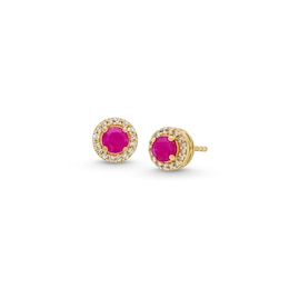4.0mm Certified Ruby and 0.085 CT. T.W. Diamond Frame Stud Earrings in 14K Gold