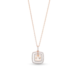 Cushion-Cut Morganite and White Lab-Created Sapphire Double Frame Pendant in Sterling Silver with 18K Rose Gold Plate