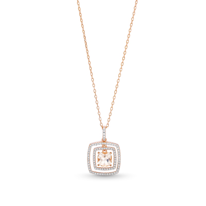 Cushion-Cut Morganite and White Lab-Created Sapphire Double Frame Pendant in Sterling Silver with 18K Rose Gold Plate|Peoples Jewellers
