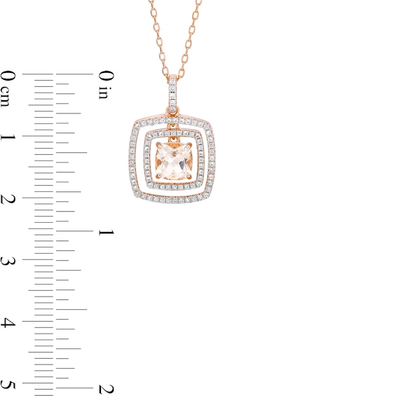 Cushion-Cut Morganite and White Lab-Created Sapphire Double Frame Pendant in Sterling Silver with 18K Rose Gold Plate