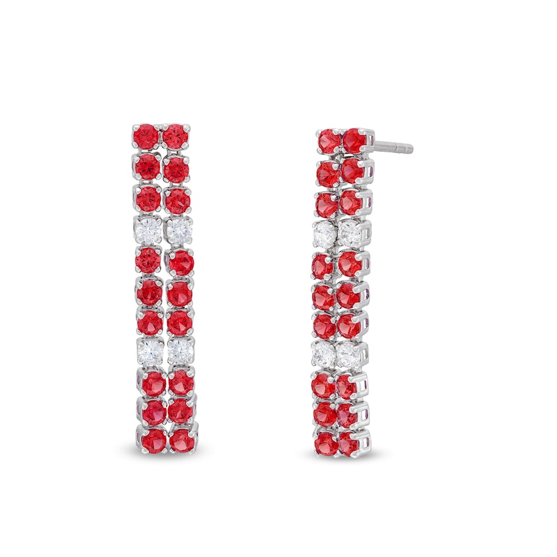 Certified Ruby and 0.25 CT. T.W. Diamond Alternating Double Row Linear Drop Earrings in 10K White Gold|Peoples Jewellers