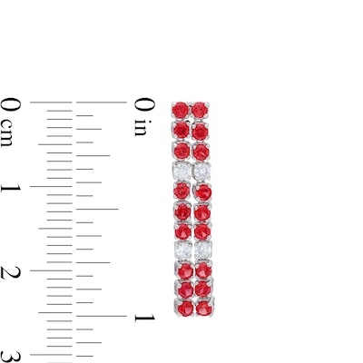 Certified Ruby and 0.25 CT. T.W. Diamond Alternating Double Row Linear Drop Earrings in 10K White Gold