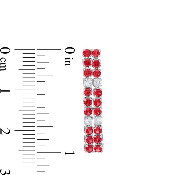 Certified Ruby and 0.25 CT. T.W. Diamond Alternating Double Row Linear Drop Earrings in 10K White Gold