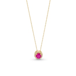 5.0mm Certified Ruby and 0.066 CT. T.W. Diamond Frame Pendant in 14K Gold