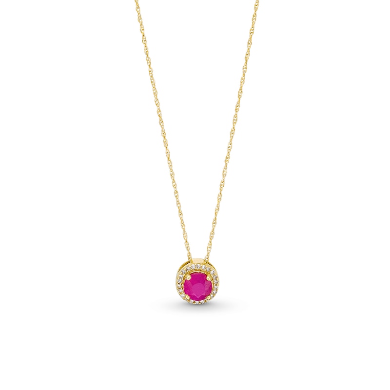 5.0mm Certified Ruby and 0.066 CT. T.W. Diamond Frame Pendant in 14K Gold|Peoples Jewellers