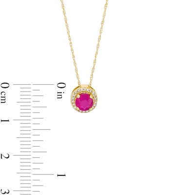 5.0mm Certified Ruby and 0.066 CT. T.W. Diamond Frame Pendant in 14K Gold