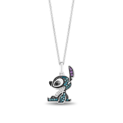 Disney Treasures Lilo & Stitch Amethyst and 0.115 CT. T.W. Multi-Colour Diamond Side Profile Pendant in Sterling Silver