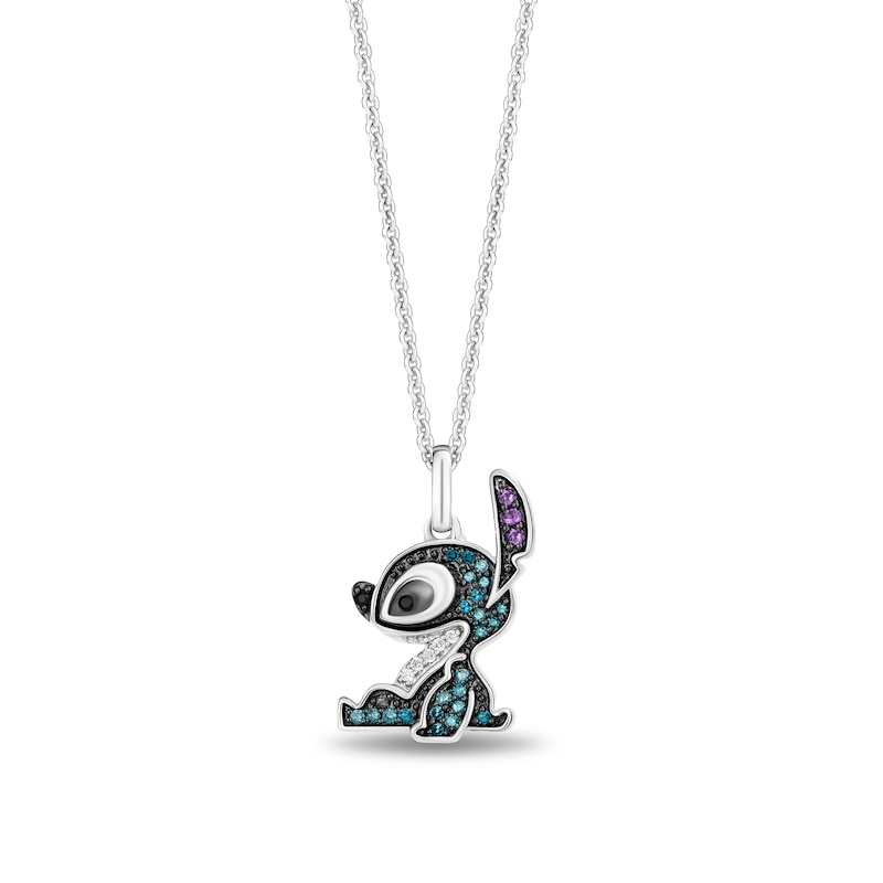 Disney Treasures Lilo & Stitch Amethyst and 0.115 CT. T.W. Multi-Colour Diamond Side Profile Pendant in Sterling Silver|Peoples Jewellers