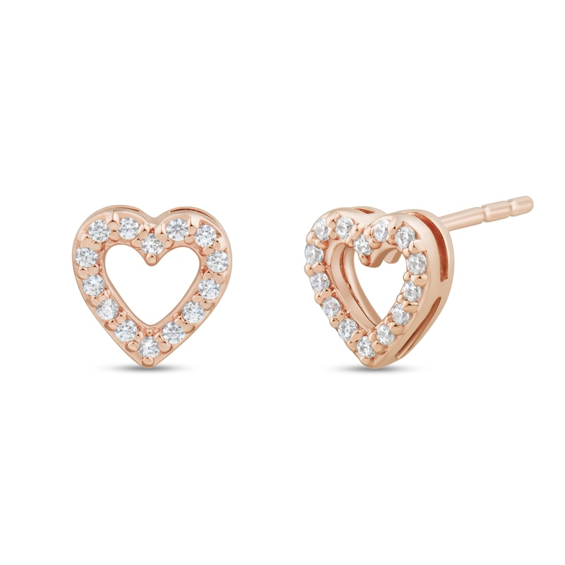 0.085 CT. T.W. Diamond Heart Outline Stud Earrings in 10K Rose Gold|Peoples Jewellers