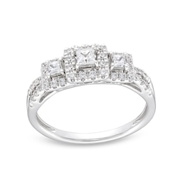 0.50 CT. T.W. Princess-Cut Diamond Frame Split Shank Past Present Future® Engagement Ring in 10K White Gold