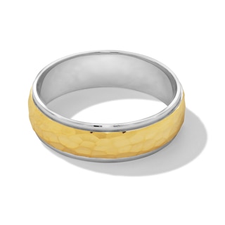 Men's 6.0mm Hammered Wedding Band in 14K Two-Tone Gold - Size 10