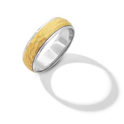 Men's 6.0mm Hammered Wedding Band in 14K Two-Tone Gold - Size 10