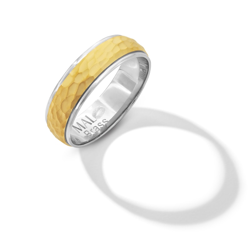 Main Image 3 of Men's 6.0mm Hammered Wedding Band in 14K Two-Tone Gold - Size 10