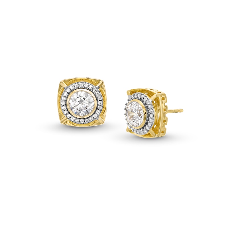 1.70 CT. T.W. Certified Lab-Created Diamond Cushion-Shaped Stud Earrings in 10K Gold (F/SI2)|Peoples Jewellers