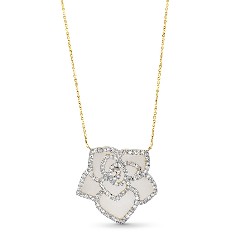 22.0mm White Jade and 0.50 CT. T.W. Diamond Lotus Flower Necklace in 14K Gold|Peoples Jewellers