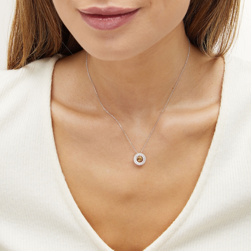 Unstoppable Love™ 4.5mm Citrine and White Lab-Created Sapphire Double Open Frame Pendant in Sterling Silver