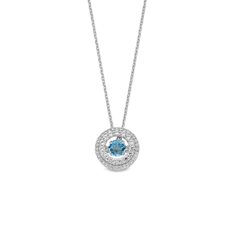 Unstoppable Love™ 4.5mm Swiss Blue Topaz and White Lab-Created Sapphire Double Open Frame Pendant in Sterling Silver