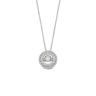 Unstoppable Love™ 4.5mm Lab-Created Opal and White Lab-Created Sapphire Double Open Frame Pendant in Sterling Silver