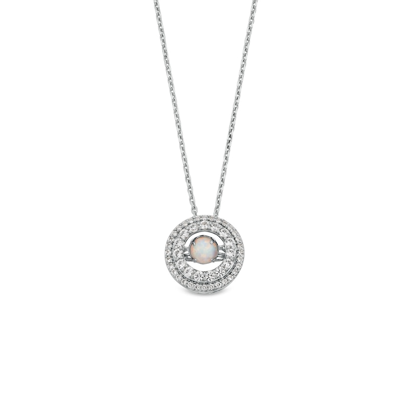 Unstoppable Love™ 4.5mm Lab-Created Opal and White Lab-Created Sapphire Double Open Frame Pendant in Sterling Silver