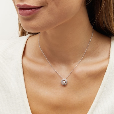 Unstoppable Love™ 4.5mm Lab-Created Opal and White Lab-Created Sapphire Double Open Frame Pendant in Sterling Silver