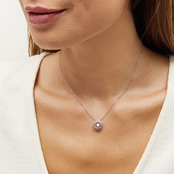 Unstoppable Love™ 4.5mm Lab-Created Opal and White Lab-Created Sapphire Double Open Frame Pendant in Sterling Silver