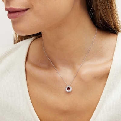 Unstoppable Love™ 4.5mm Garnet and White Lab-Created Sapphire Double Open Frame Pendant in Sterling Silver