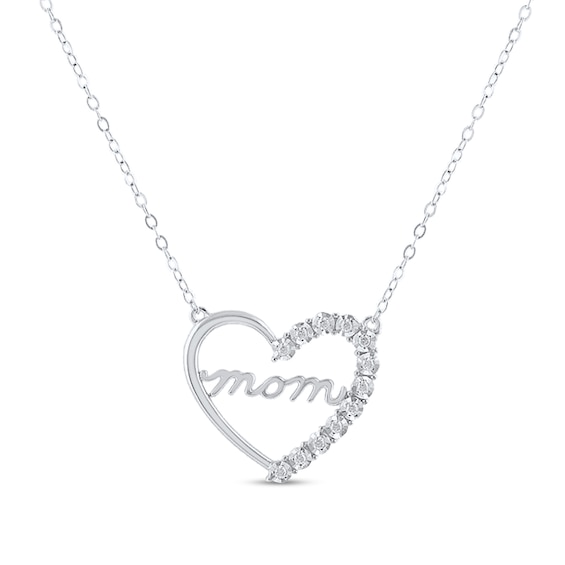 0.085 CT. T.W. Diamond "mom" Heart Necklace in Sterling Silver - 17"