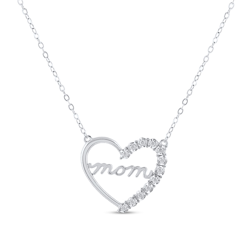 0.085 CT. T.W. Diamond "mom" Heart Necklace in Sterling Silver - 17"|Peoples Jewellers