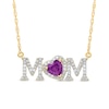 Thumbnail Image 0 of 5.0mm Heart-Shaped Amethyst and 0.10 CT. T.W. Diamond "MOM" Necklace in 10K Gold