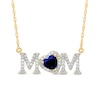 Thumbnail Image 0 of 5.0mm Heart-Shaped Blue Lab-Created Sapphire and 0.10 CT. T.W. Diamond "MOM" Necklace in 10K Gold