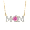 Thumbnail Image 0 of 5.0mm Heart-Shaped Pink Lab-Created Sapphire and 0.10 CT. T.W. Diamond "MOM" Necklace in 10K Gold