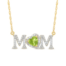 5.0mm Heart-Shaped Peridot and 0.10 CT. T.W. Diamond &quot;MOM&quot; Necklace in 10K Gold