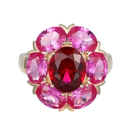 Oval Lab-Created Ruby and Pink Lab-Created Sapphire Flower Ring in 10K Gold - Size 7