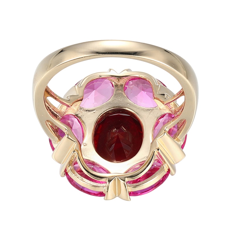 Oval Lab-Created Ruby and Pink Lab-Created Sapphire Flower Ring in 10K Gold - Size 7|Peoples Jewellers