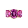 Elongated Cushion-Cut Pink Lab-Created Sapphire Three Stone Ring in 10K Gold - Size 7