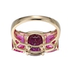 Elongated Cushion-Cut Pink Lab-Created Sapphire Three Stone Ring in 10K Gold - Size 7