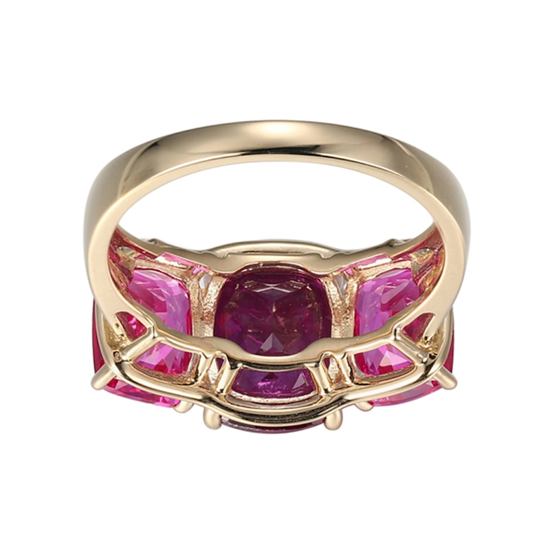 Elongated Cushion-Cut Pink Lab-Created Sapphire Three Stone Ring in 10K Gold - Size 7|Peoples Jewellers