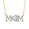 Thumbnail Image 1 of 5.0mm Heart-Shaped White Lab-Created Sapphire and 0.10 CT. T.W. Diamond &quot;MOM&quot; Necklace in 10K Gold