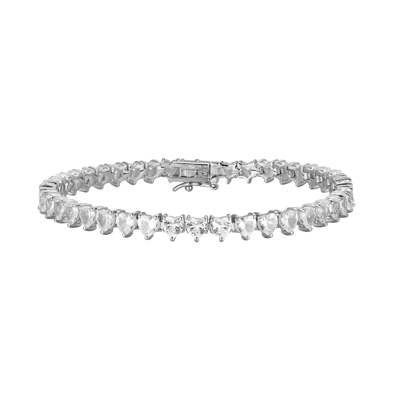 4.0mm Heart-Shaped White Lab-Created Sapphire Tennis Bracelet in Sterling Silver - 7.25"