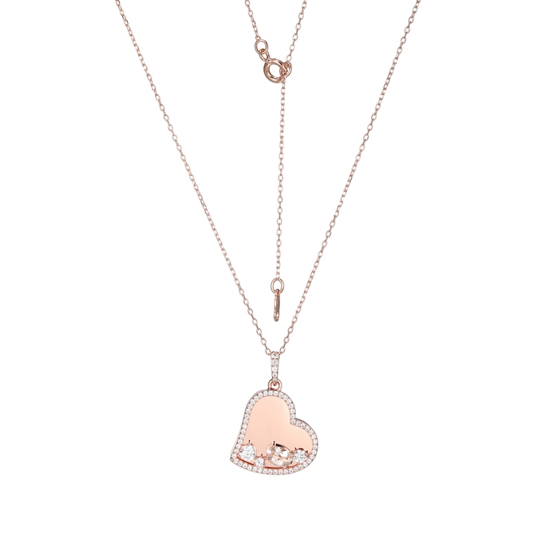 Oval Morganite and White Lab-Created Sapphire Tilted Heart Pendant in Sterling Silver with 18K Rose Gold Plate|Peoples Jewellers