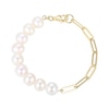 Thumbnail Image 1 of Freshwater Cultured Pearl and Paper Clip Chain Half-and-Half Bracelet in Sterling Silver with 18K Gold Plate-7.5&quot;