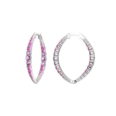 Pink and White Lab-Created Sapphire Graduated Ombré Inside-Out Huggie Hoop Earrings in Sterling Silver