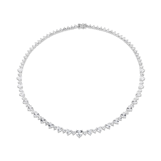 Heart-Shaped White Lab-Created Sapphire Alternating Tennis Necklace in Sterling Silver