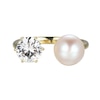 Thumbnail Image 1 of Freshwater Cultured Pearl and White Lab-Created Sapphire Toi et Moi Open Ring in Sterling Silver with 18K Gold Plate