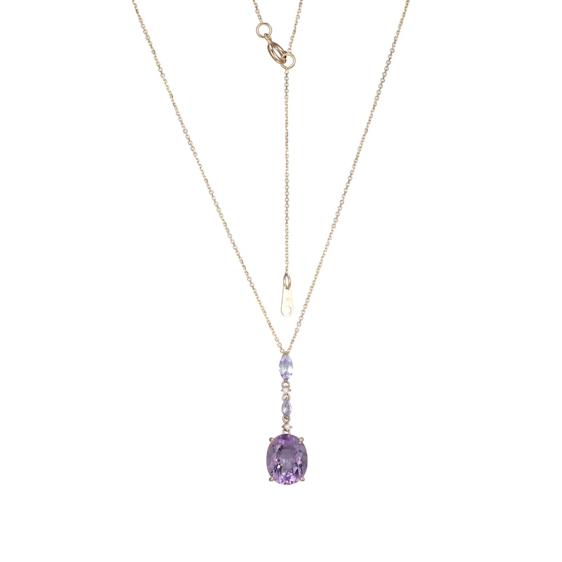 Oval Amethyst and Marquise-Cut Tanzanite with Diamond Accent Drop Pendant in 10K Gold|Peoples Jewellers