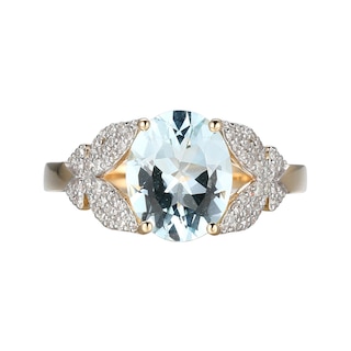 Oval Aquamarine and 0.20 CT. T.W. Diamond Butterfly-Sides Ring in 14K Gold - Size 7