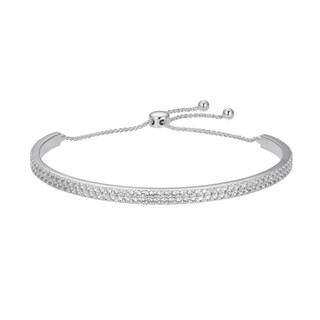 White Lab-Created Sapphire Double Row Bolo Bracelet in Sterling Silver - 9"