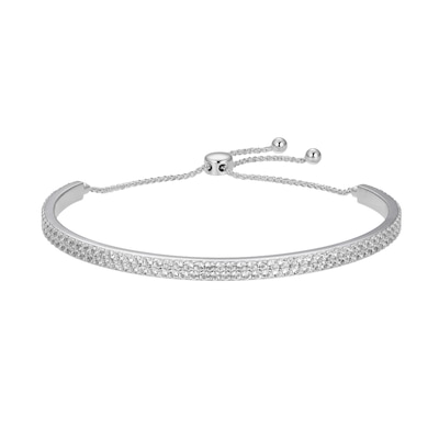 White Lab-Created Sapphire Double Row Bolo Bracelet in Sterling Silver - 9"