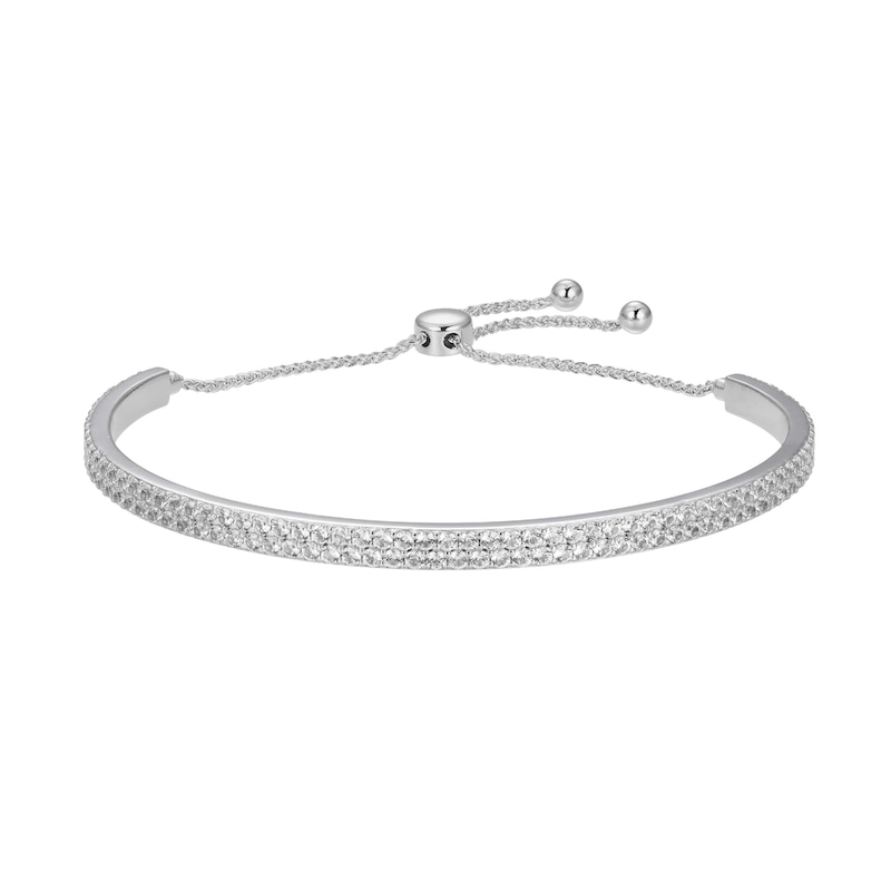 White Lab-Created Sapphire Double Row Bolo Bracelet in Sterling Silver - 9"|Peoples Jewellers