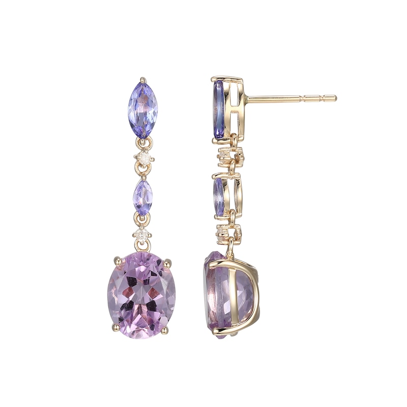 Oval Amethyst and Marquise-Cut Tanzanite with Diamond Accent Drop Earrings in 10K Gold|Peoples Jewellers